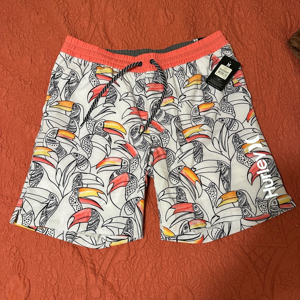 Hurley Men's Toucan Print Hybrid Shorts - Red and Gray